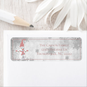 Pink Cute Snowman Address Label