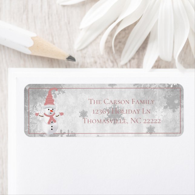 Pink Cute Snowman Address Label (Insitu)