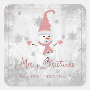 Pink Cute Snowman Christmas Sticker