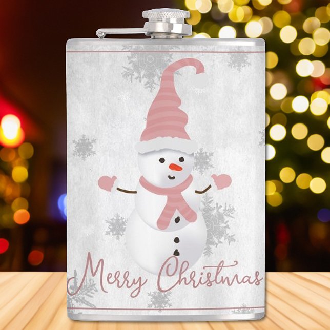 Pink Cute Snowman Holiday Flask (Pink Cute Snowman Holiday Flask)