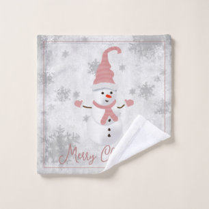 Pink Cute Snowman Holiday Towel Set