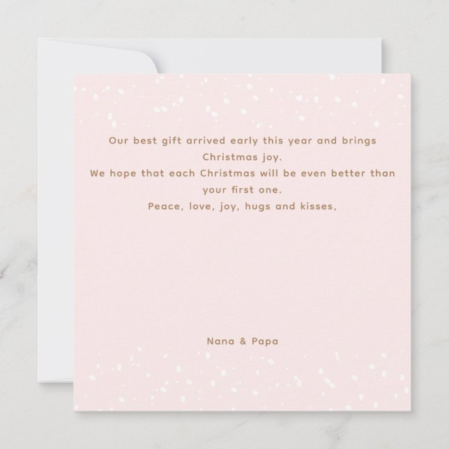 Pink Cute Snowman Long Text First Girl Christmas Card (Back)