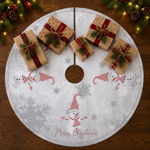 Pink Cute Snowman Tree Skirt