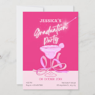 Pink cute sparkle bow cocktail graduation invitation