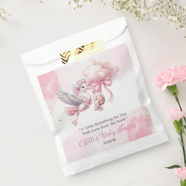 Pink cute Stork & Cloud Baby Girl Shower Favour Ba Favour Bags (Creator Uploaded)