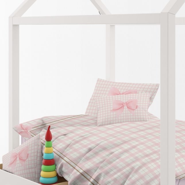Pink Cute Sweet Plaid Girly Bow Nursery Pillowcase (Pink Cute Sweet Plaid Girly Bow Nursery Pillow Case)