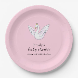Pink Cute Sweet Princess Swan Baby Shower Welcome Paper Plate