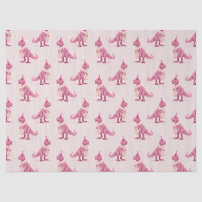 Pink cute t-rex dinasour with boa and party hat tissue paper (Front)
