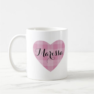 Pink Cute Tartan Heart Monogram Coffee Mug