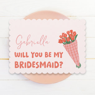 Pink Cute Tulip Will You Be My Bridesmaid Proposal Card