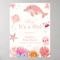 Pink Cute Under Sea Dolphin Baby Shower Welcome