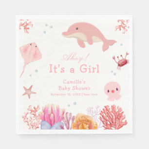 Pink Cute Under The Sea Dolphin Girl Baby Shower  Napkin