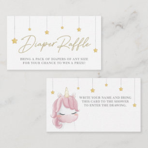 Pink Cute Unicorn Baby Shower Diaper Raffle Card