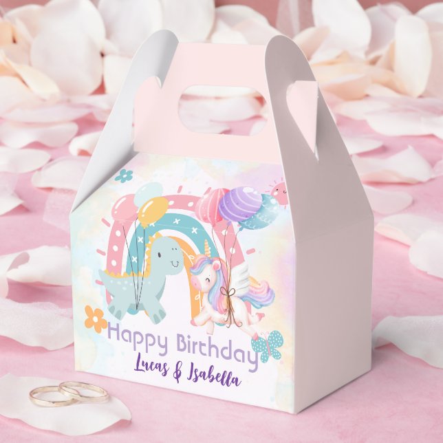 Pink Cute Unicorn dinosaurs rainbow Birthday party Favour Box (Wedding)