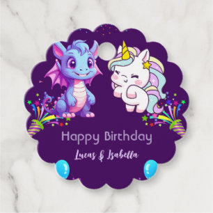 Pink Cute Unicorn dinosaurs rainbow Birthday party Favour Tags