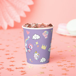 Pink Cute Unicorn dinosaurs rainbow Birthday party Paper Cups