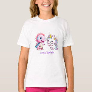 Pink Cute Unicorn dinosaurs rainbow Birthday party T-Shirt