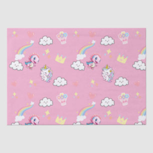 Pink Cute Unicorn dinosaurs rainbow Birthday party Tissue Paper