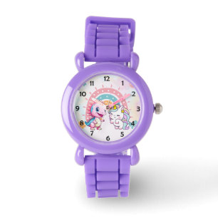Pink Cute Unicorn dinosaurs rainbow Birthday party Watch