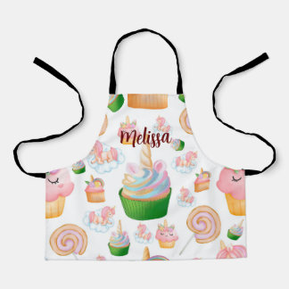 Pink Cute Watercolor Baking Cupcake Unicorn Apron