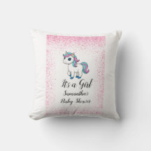 Pink cute watercolor unicorn baby shower