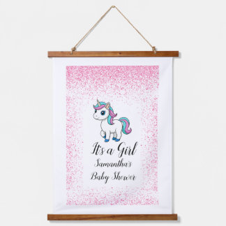 Pink cute watercolor unicorn baby shower Hanging Tapestry