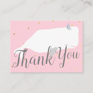 Pink Cute Whale Baby Shower Thank You Enclosure Card