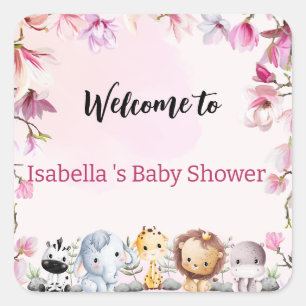 Pink Cute wild cub safari flower baby shower kids Square Sticker