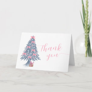 Pink Cute Winter Bow Christmas Tree Baby Shower Thank You Card
