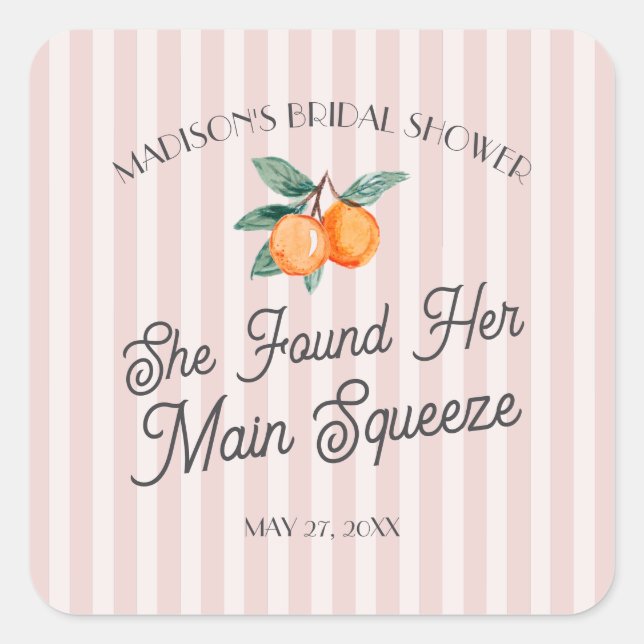 Pink Cutie Main Squeeze Bridal Shower Envelope Square Sticker (Front)