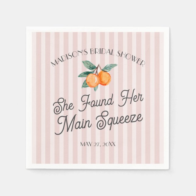 Pink Cutie Main Squeeze Citrus Bridal Shower Napkin (Front)