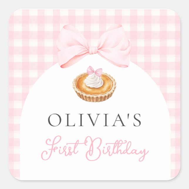 Pink Cutie Pie First Birthday Square Sticker (Front)
