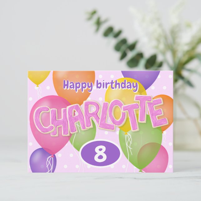 pink cutout letters cookies Charlotte birthday Card (Standing Front)