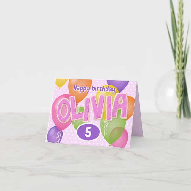 pink cutout letters cookies Olivia birthday Card (Front)