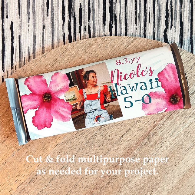 Pink Cyan 50th Hawaii 5-0 Birthday Candy Wrapper (tropical Hawaii 5-0 five-o 50th birthday party chocolate candy bar wrappers, personalized customized)