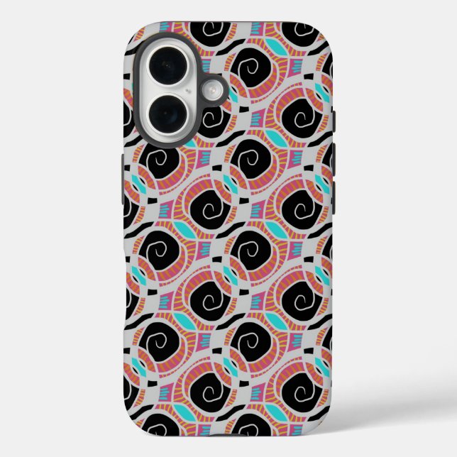 Pink Cyan Blue Black White Swirls Abstract Pattern Case-Mate iPhone Case (Back)