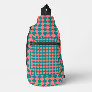 Pink Cyan Checker Diamond Pattern Sling Bag