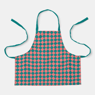 Pink Cyan Chequered Diamond Pattern Apron