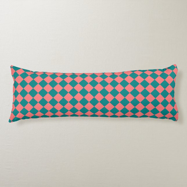Pink Cyan Chequered Diamond Pattern Body Cushion (Front)