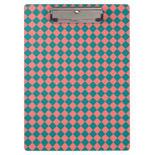 Pink Cyan Chequered Diamond Pattern Clipboard