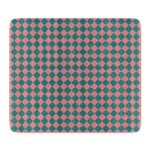 Pink Cyan Chequered Diamond Pattern Cutting Board