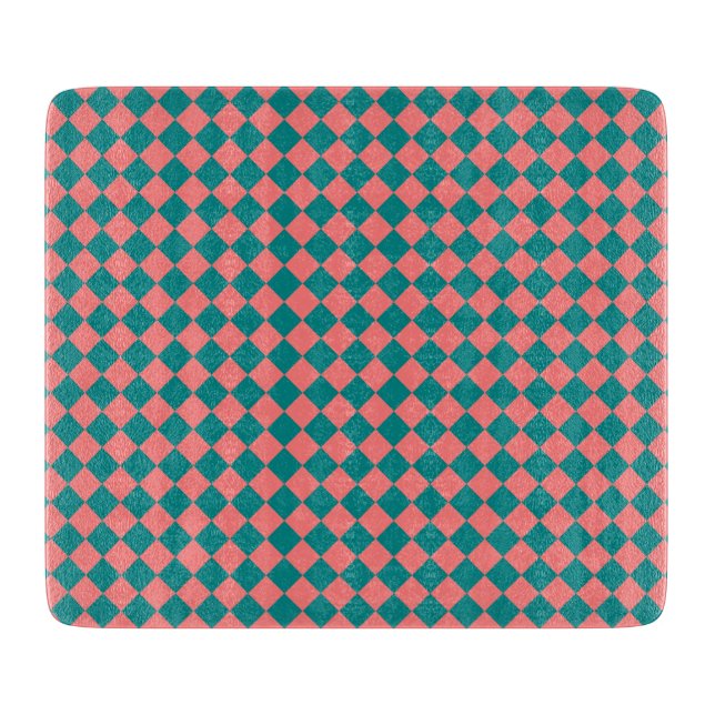 Pink Cyan Chequered Diamond Pattern Cutting Board (Front)