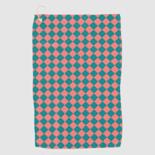 Pink Cyan Chequered Diamond Pattern Golf Towel