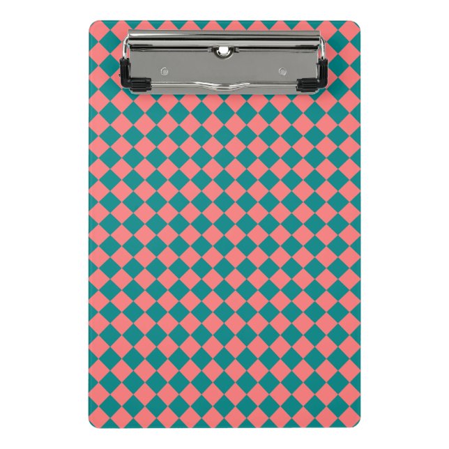 Pink Cyan Chequered Diamond Pattern Mini Clipboard (Front)