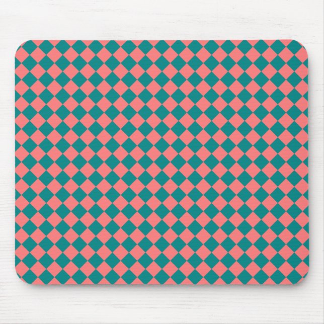 Pink Cyan Chequered Diamond Pattern Mouse Mat (Front)