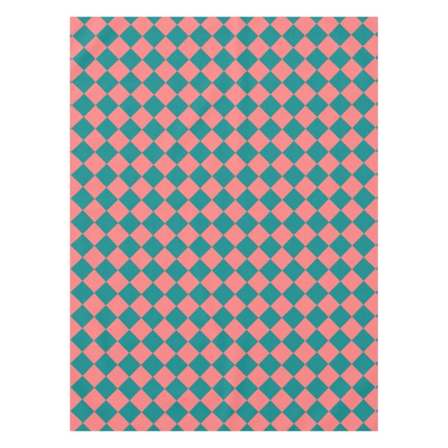 Pink Cyan Chequered Diamond Pattern Tablecloth (Front)