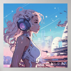 Pink Cyber Girl - Manga Style Poster
