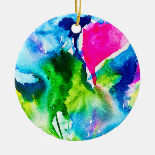 Pink Cyclamen flower abstract watercolor Ceramic Tree Decoration