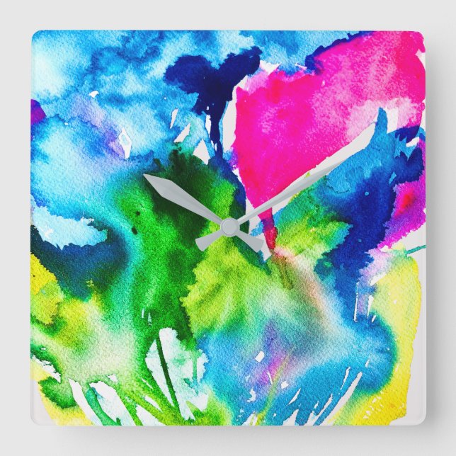 Pink Cyclamen flower abstract watercolor Square Wall Clock (Front)