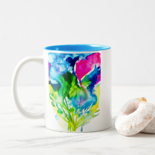 Pink Cyclamen flower abstract watercolor Two-Tone Coffee Mug